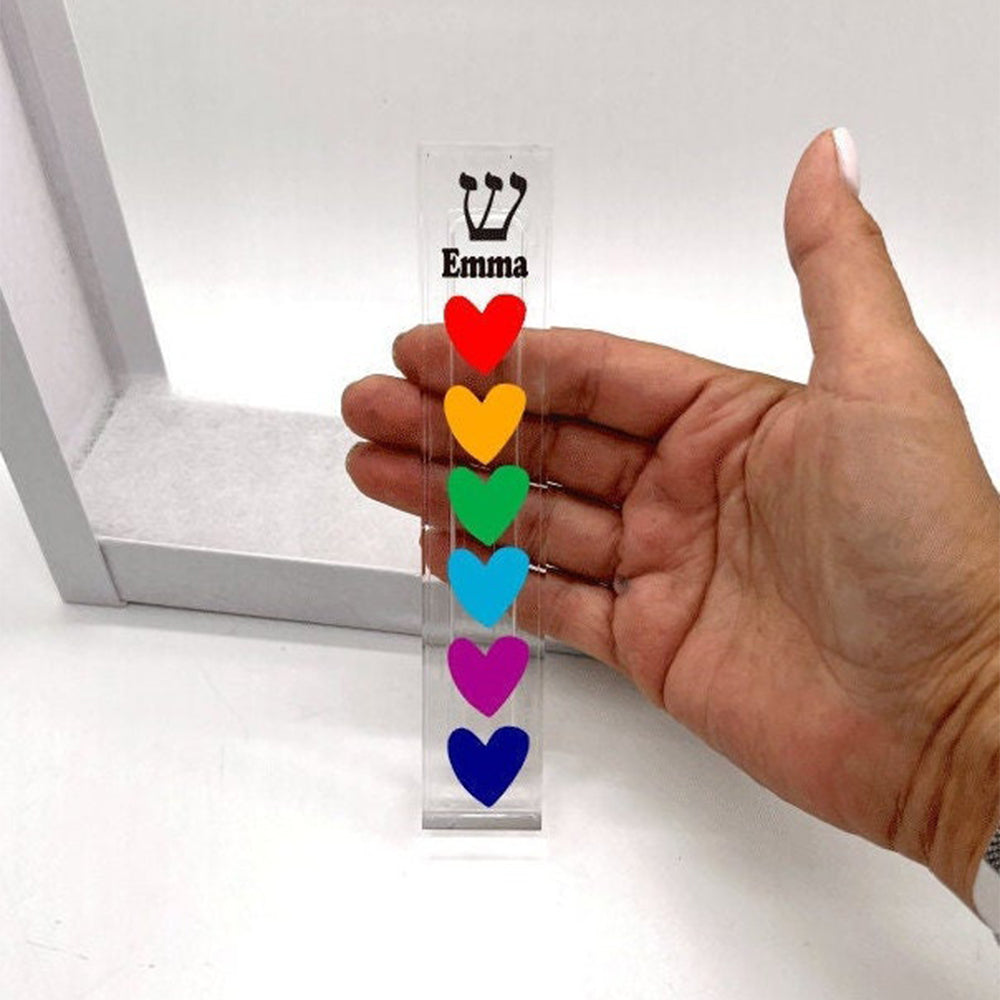 Heart Mezuzah - Colorful hearts Mezuzah - With or without name
