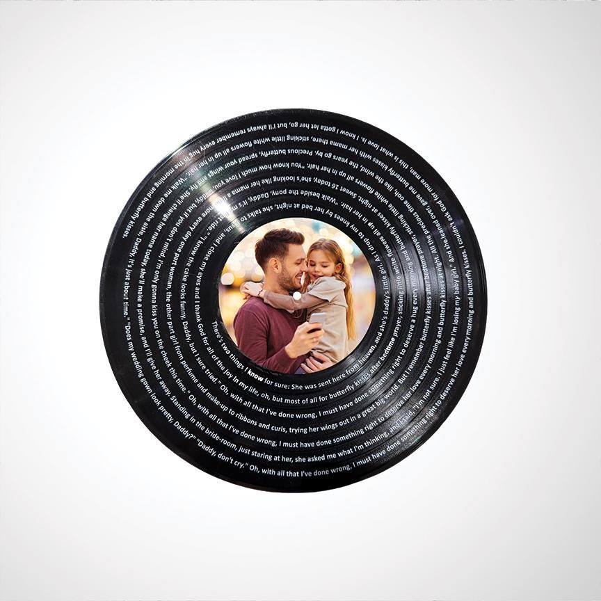 Personalized Wedding gift for Dad, 12" Real Vinyl Record Personalized with photo & father daughter dance song lyrics, Custom Gift for Dad
