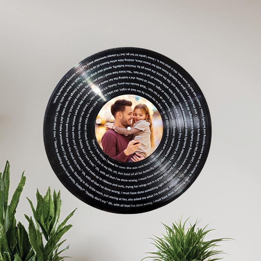 Personalized Wedding gift for Dad, 12" Real Vinyl Record Personalized with photo & father daughter dance song lyrics, Custom Gift for Dad