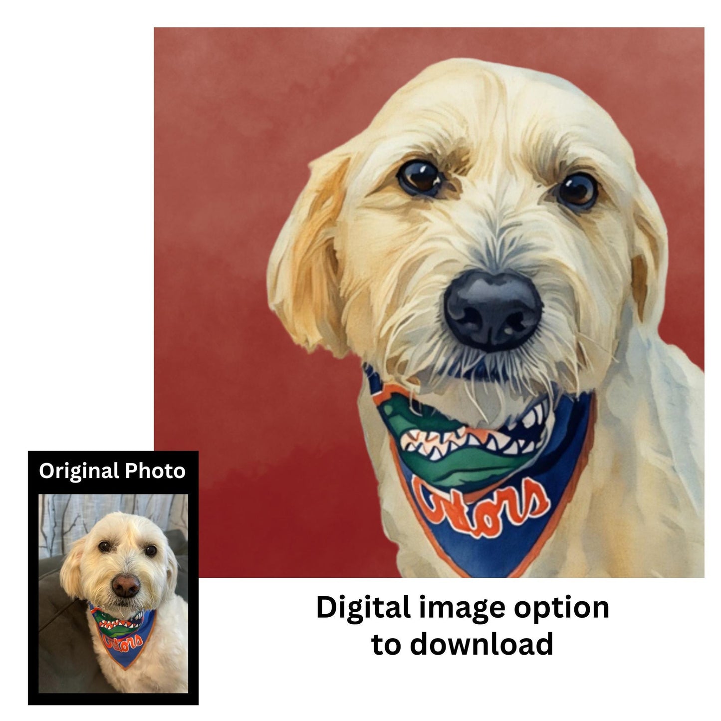 Custom Digital Pet Portrait or Printed Pet Portrait on Canvas – Personalized Pet Artwork - Pet Memorial Gift - Dog, Cat & Pet Lovers Gift