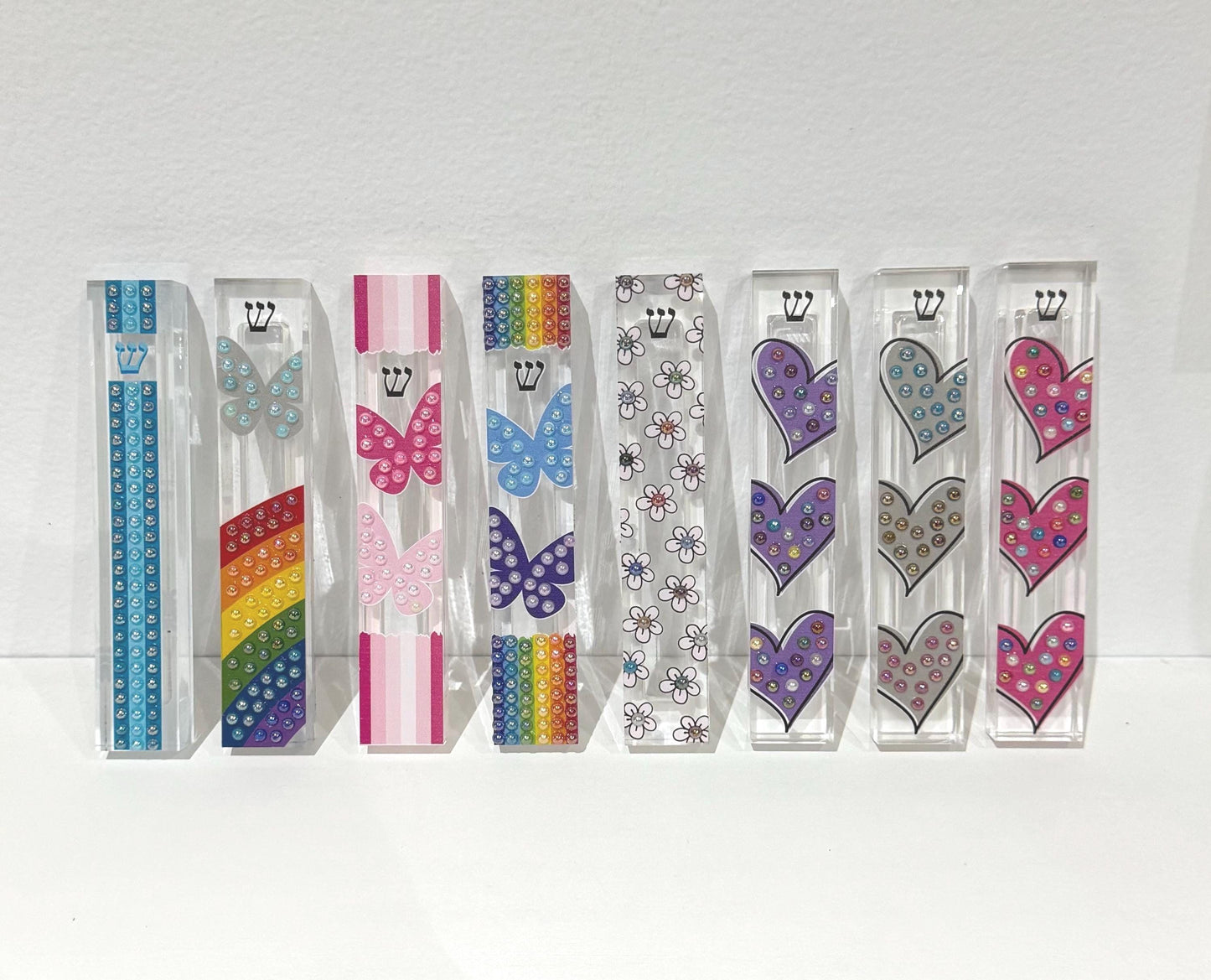 Mezuzah - Flower Mezuzah - Embellished Acrylic Mezuzah with light pink flower and colored pearls - Floral Judaica Gift - New Baby Gift