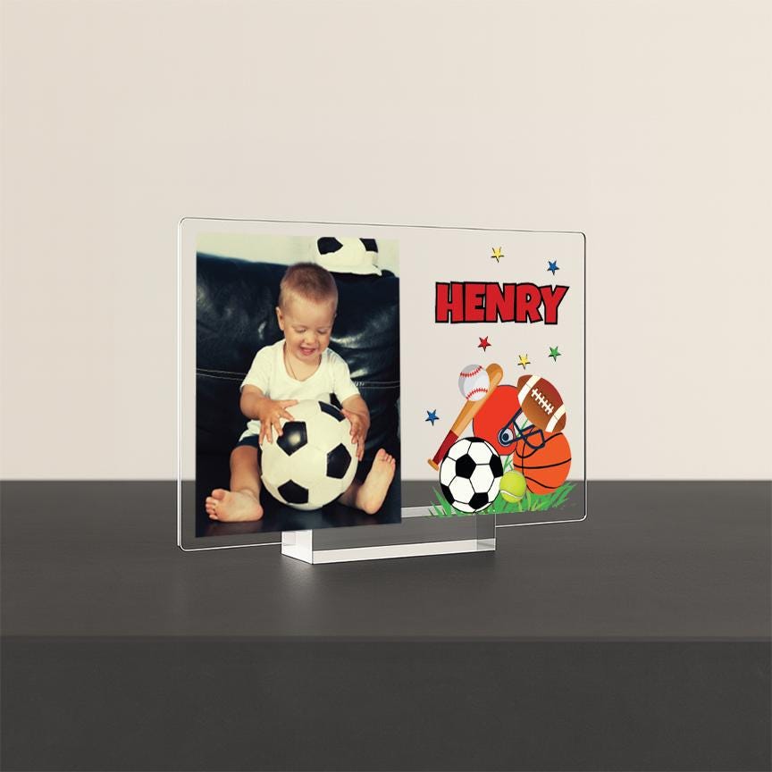 Personalized Baby Photo Frame with Sports theme – Custom Acrylic Picture Name Sign for Nursery or Birthday Gift, New Baby Boy, Picture Frame
