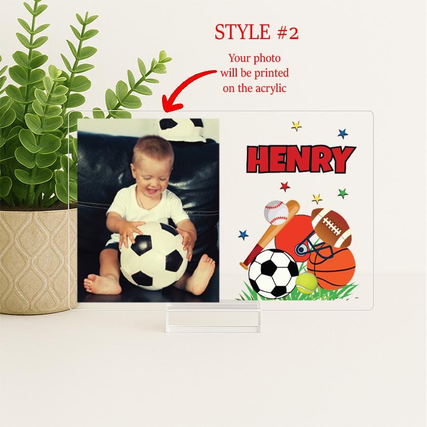 Personalized Baby Photo Frame with Sports theme – Custom Acrylic Picture Name Sign for Nursery or Birthday Gift, New Baby Boy, Picture Frame