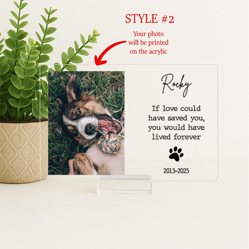 Pet Memorial Frame, Pet Memorial Gift Plaque, Dog or Cat Loss Sympathy Keepsake, Pet Bereavement Gift, Custom Acrylic Photo Gift - MemorialGiftsandmore -