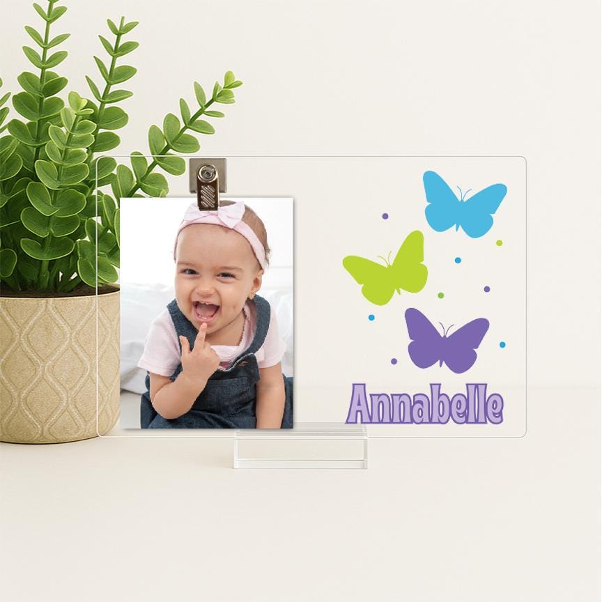 Personalized Unicorn Acrylic Picture Frame for Baby Girl, Custom Photo Gift with Name for New Baby, Toddler, Nursery Decor, Unicorn Gift