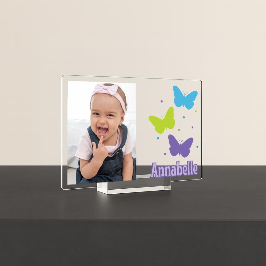 Personalized Unicorn Acrylic Picture Frame for Baby Girl, Custom Photo Gift with Name for New Baby, Toddler, Nursery Decor, Unicorn Gift