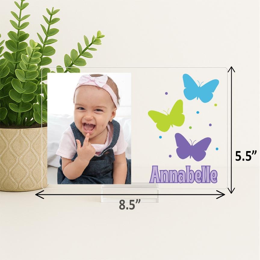 Personalized Unicorn Acrylic Picture Frame for Baby Girl, Custom Photo Gift with Name for New Baby, Toddler, Nursery Decor, Unicorn Gift