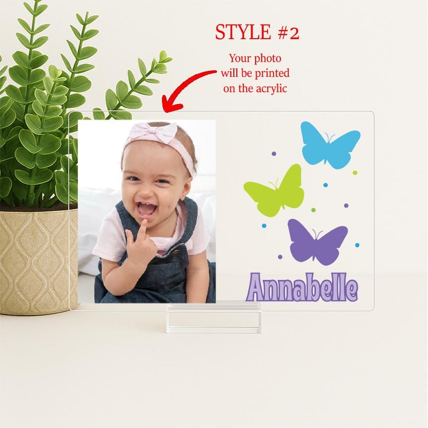 Personalized Unicorn Acrylic Picture Frame for Baby Girl, Custom Photo Gift with Name for New Baby, Toddler, Nursery Decor, Unicorn Gift