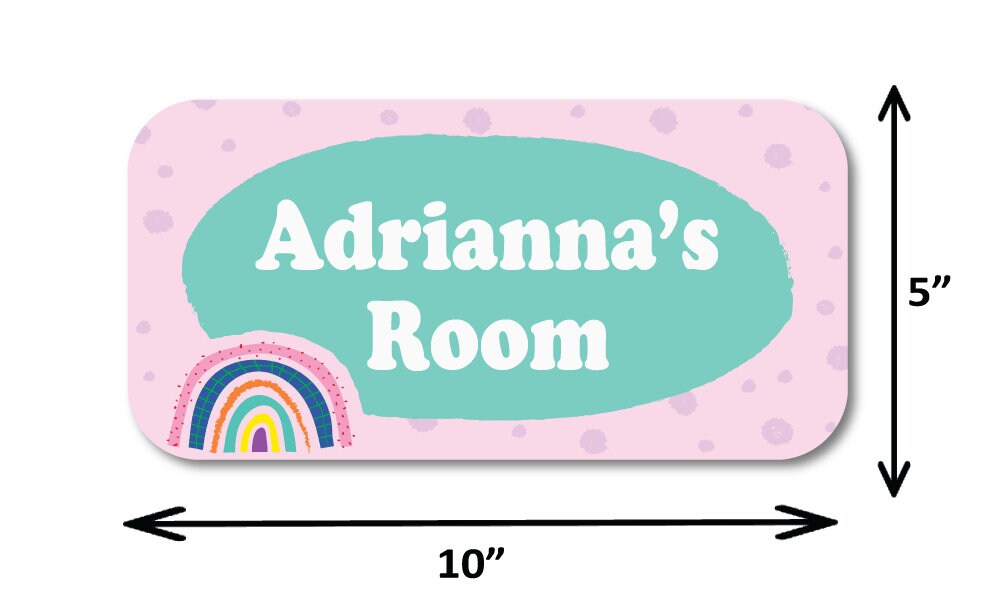 Personalized Name Sign -5" x 10" Cute Rainbow Sign - Teen, Kids , Girl, Baby Room - Custom Room Name Sign - Choice of Wording and Font