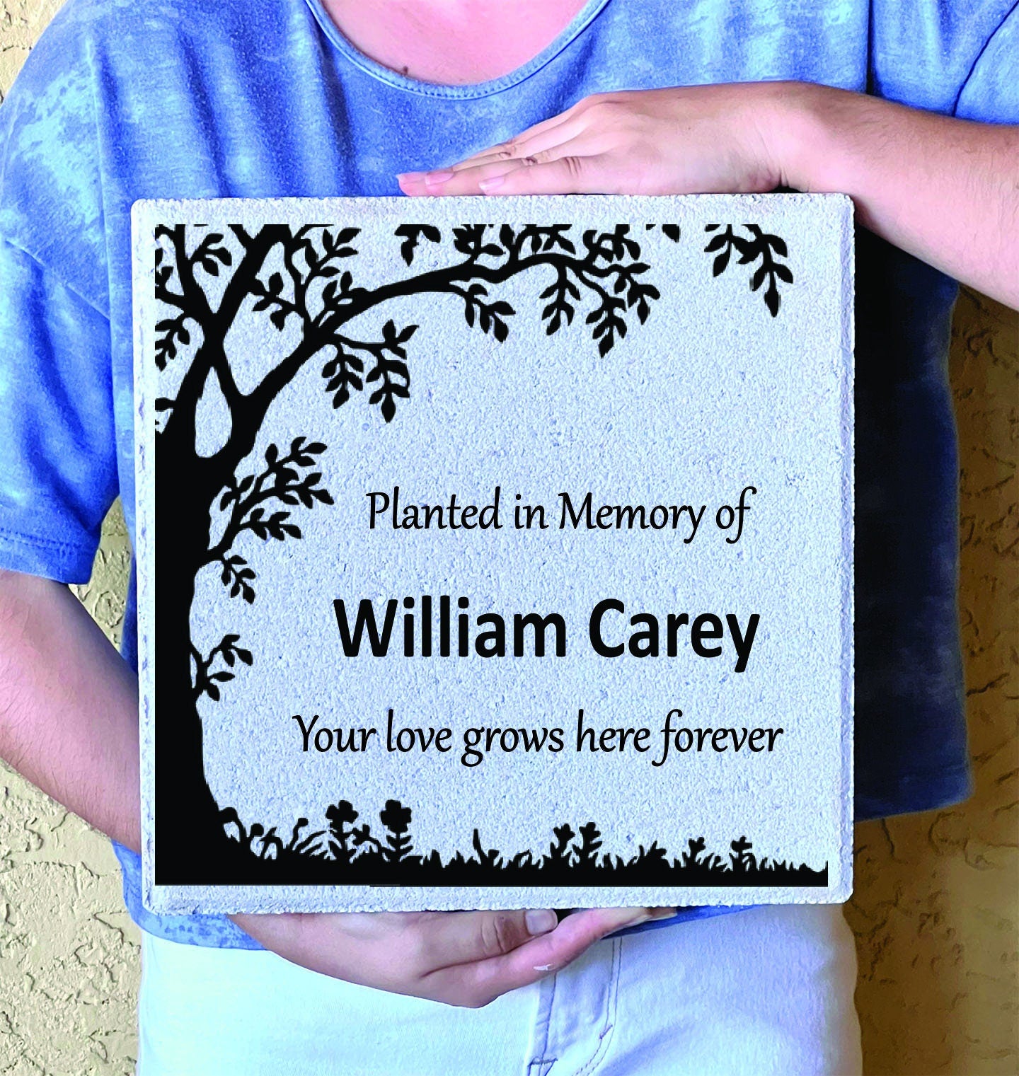 Planted in Memory of - Memorial Stone- Concrete Paver Memorial Marker - 12" x 12" Personalized Tree Memorial Plaque -Your love grows here..