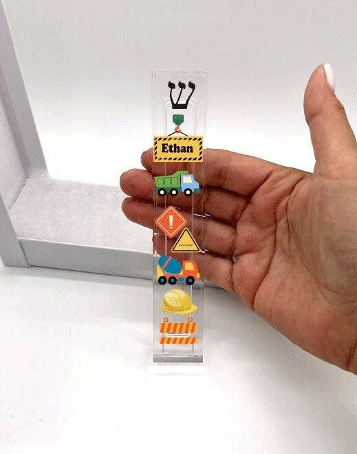 Personalized Mezuzah - With or without name - Construction Theme Acrylic Mezuzah - Personalized Judaica Gift - New Baby Gift - Kids Mezuzah