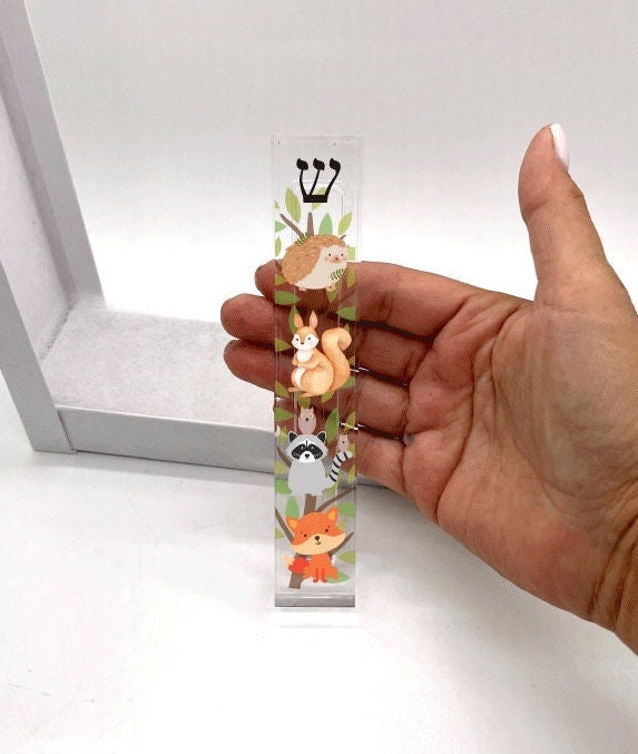 Personalized Mezuzah -Woodland Animals - Acrylic Mezuzah - Modern Mezuzah - Personalized Judaica Gift - New Baby Gift - Bris Gift