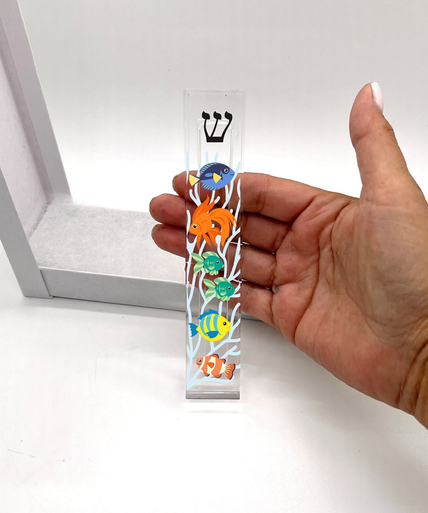 Personalized Mezuzah -Fish Mezuzah - Acrylic Mezuzah - Modern Mezuzah -Under the sea theme - New Baby Gift - Bris Gift- Baby Naming Gift