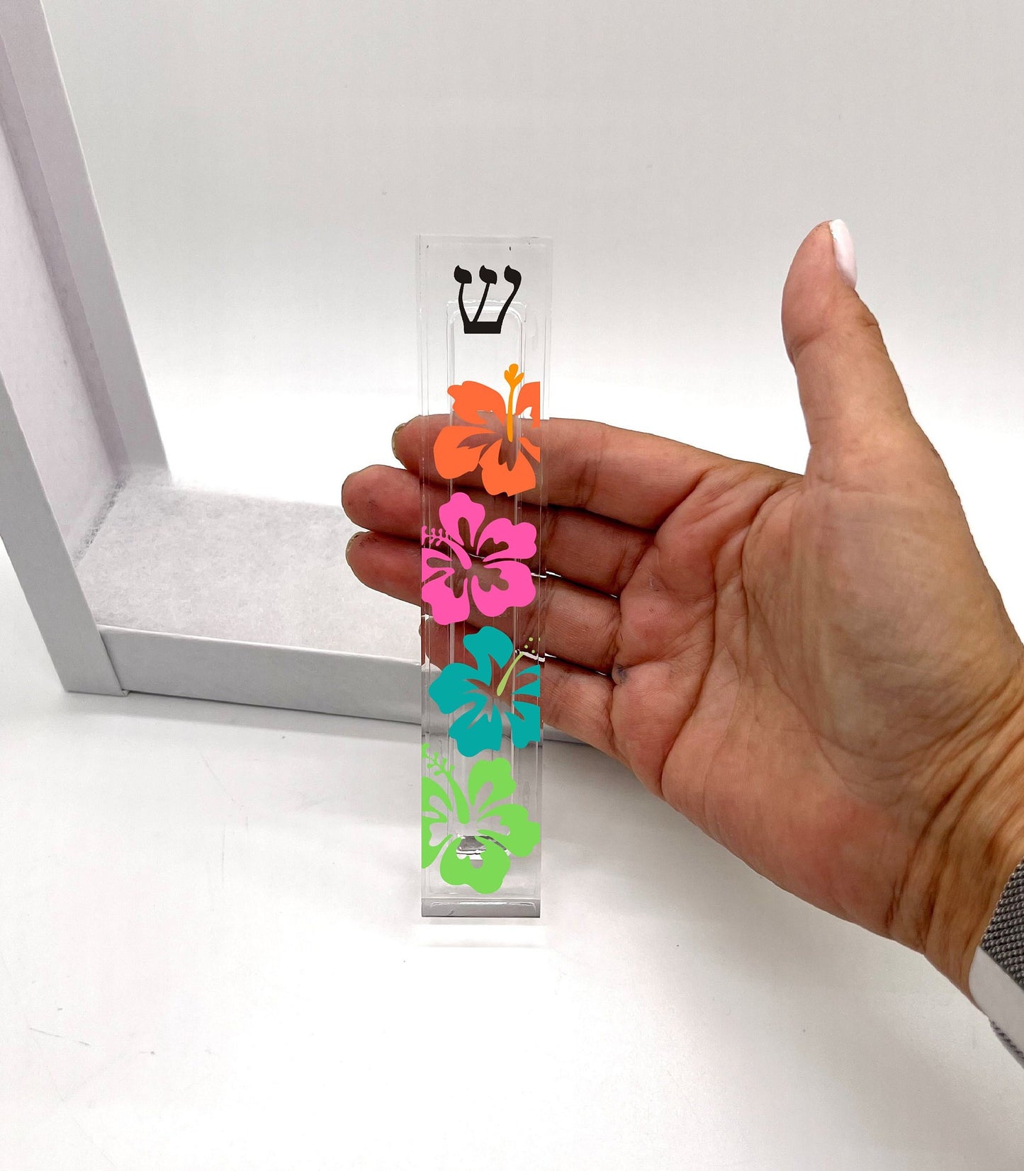 Personalized Mezuzah - With or without name - Hibiscus Flower Mezuzah - Colorful Modern Mezuzah - Custom Mezuzah - New Home Gift
