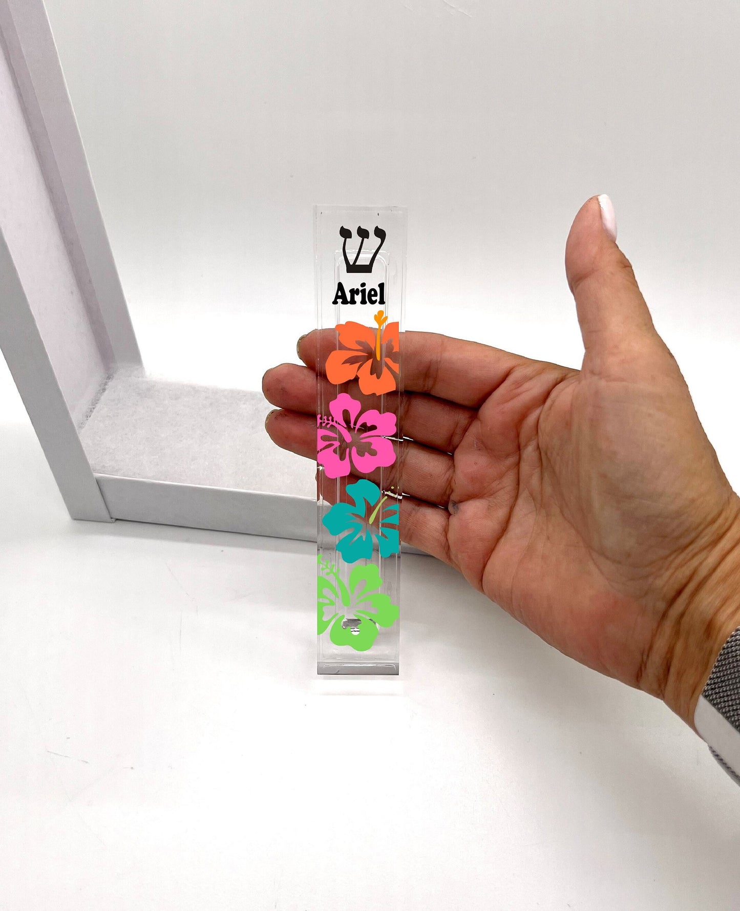 Personalized Mezuzah - With or without name - Hibiscus Flower Mezuzah - Colorful Modern Mezuzah - Custom Mezuzah - New Home Gift