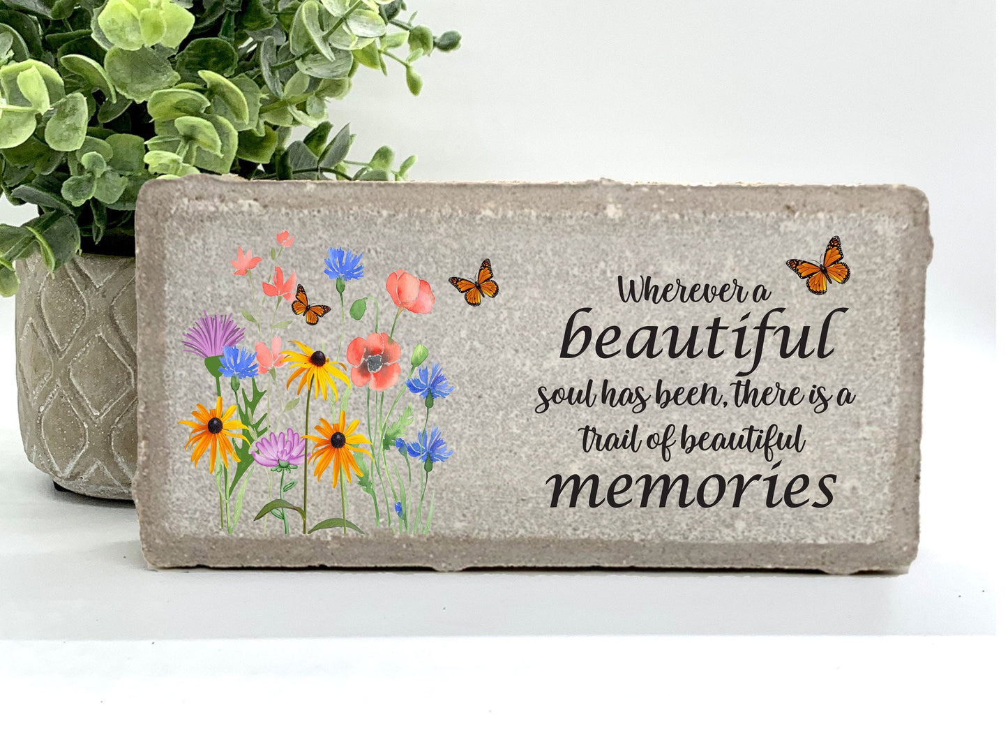 Memorial Stone - Sympathy Gift Bereavement Gift Funeral Gift - Wild flower Memorial - Condolence Gift - Custom Memorial Gift - Butterfly