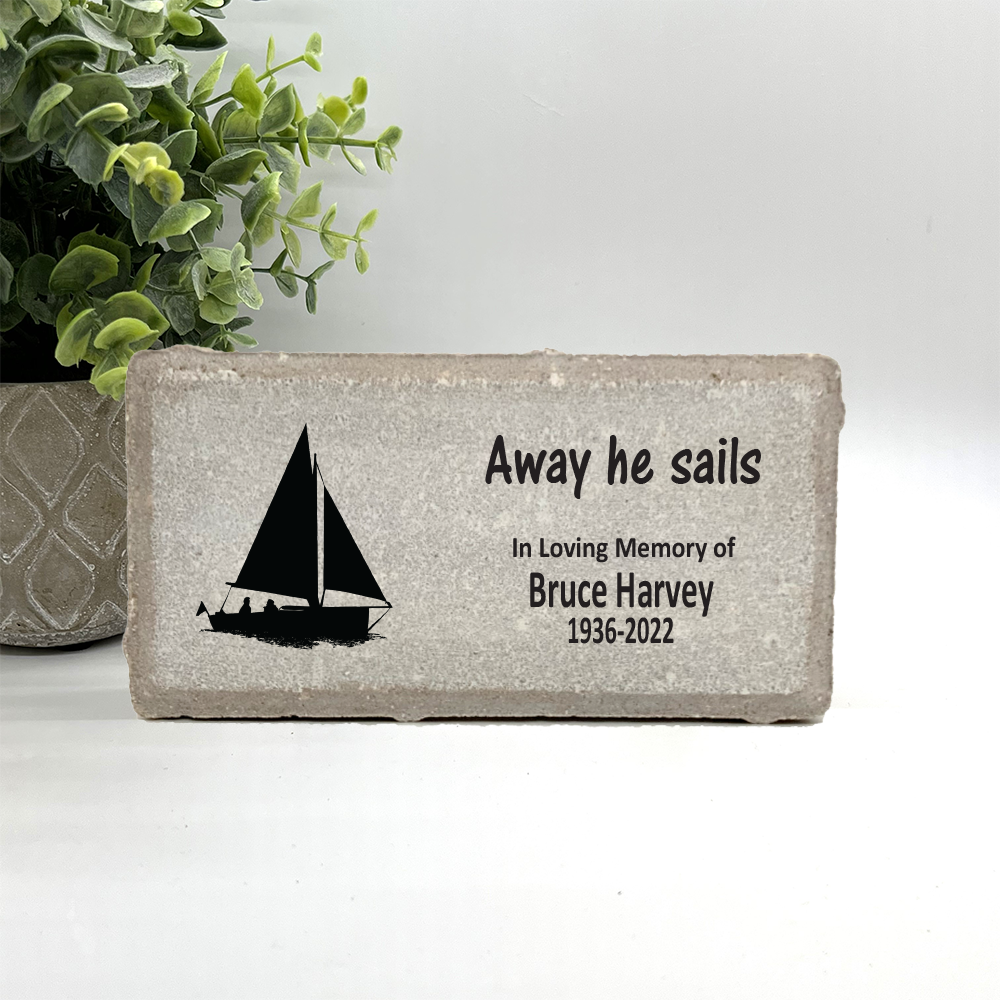 Sailor Memorial Stone -"Away he sails" Sailboat Memorial Gift