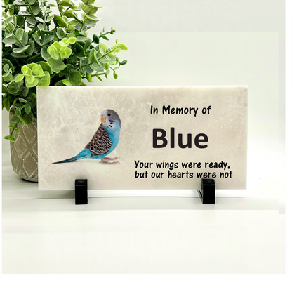 Parakeet Memorial Stone- Choice of Parakeet Color