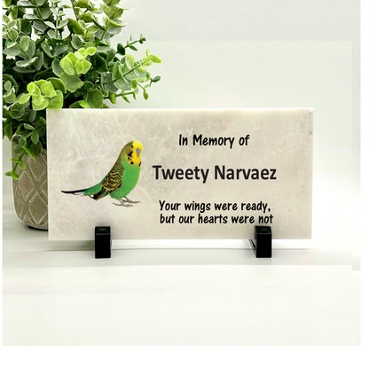 Parakeet Memorial Stone- Choice of Parakeet Color