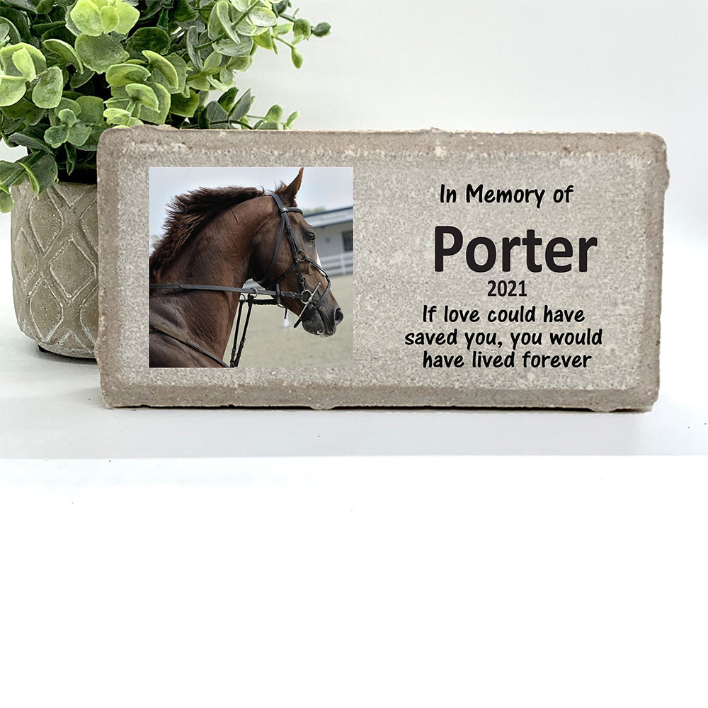 Personalized Horse Memorial Gifts with a variety of indoor and outdoor stone choices at www.florida-funshine.com. Our Custom Pet Memorial Stones serve as heartfelt sympathy gifts for those grieving a pet loss, ensuring a lasting tribute cherished for years. Enjoy free personalization, quick shipping in 1-2 business days, and quality crafted memorials made in the USA.