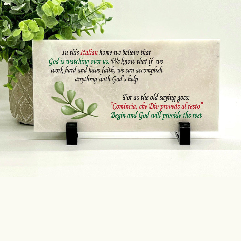 In this Italian home  - Italian Family Gift Plaque - Italian Home Blessing - Stone Choice