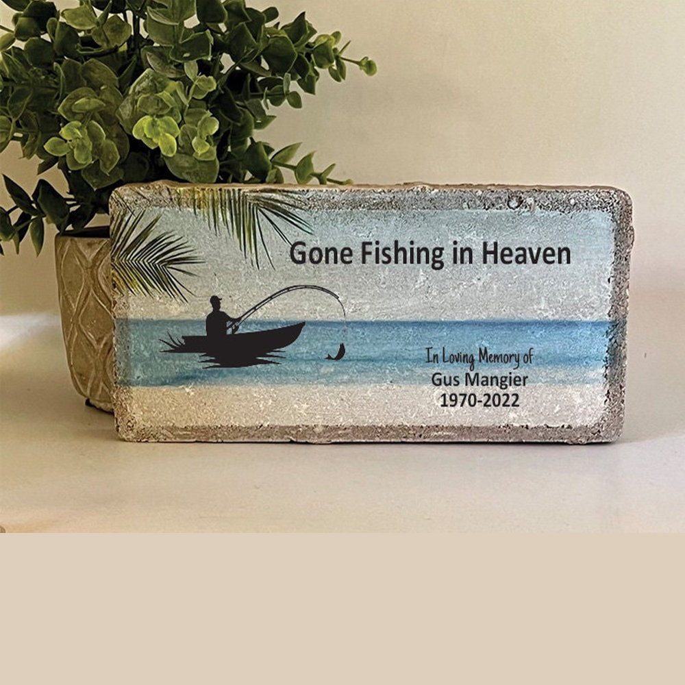 Personalized Fisherman Memorial Gift with a variety of indoor and outdoor stone choices at www.florida-funshine.com. Our Personalized Family And Friends Memorial Stones serve as heartfelt sympathy gifts for those grieving the loss of a loved one, ensuring a lasting tribute cherished for years. Enjoy free personalization, quick shipping in 1-2 business days, and quality crafted memorials made in the USA.