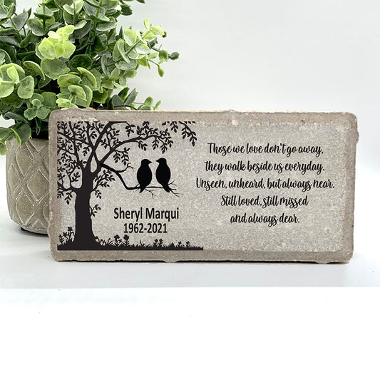 Personalized Lovebirds Memorial Gift with a variety of indoor and outdoor stone choices at www.florida-funshine.com. Our Personalized Family And Friends Memorial Stones serve as heartfelt sympathy gifts for those grieving the loss of a loved one, ensuring a lasting tribute cherished for years. Enjoy free personalization, quick shipping in 1-2 business days, and quality crafted memorials made in the USA.