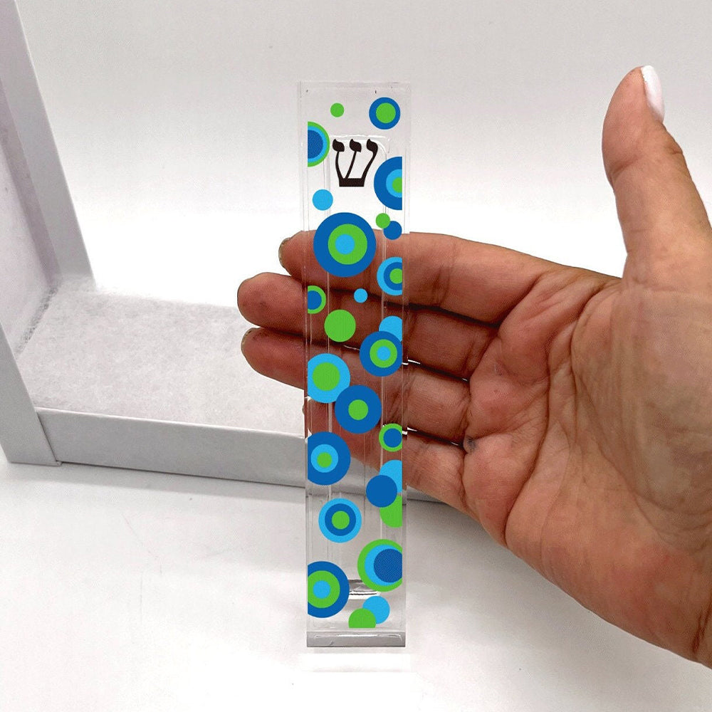 Mezuzah - Blue and Green Dotted Pattern - with or without name