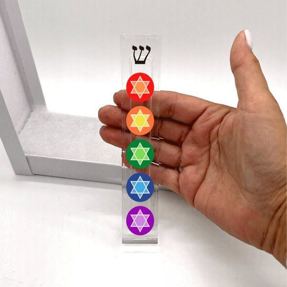 Mezuzah - Rainbow Colored Jewish Stars