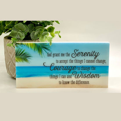 Serenity Prayer Stone with beach background