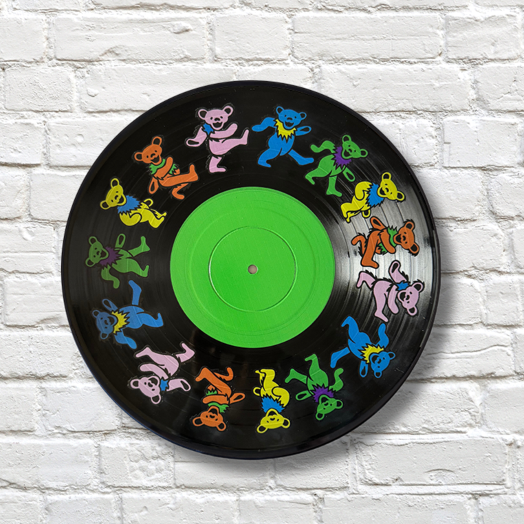Dancing Bears Vinyl Record Art, 12" Real Vinyl Record Printed with Dancing Bears, Dead Head Gift