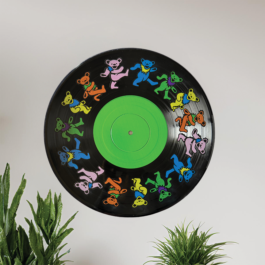 Dancing Bears Vinyl Record Art, 12" Real Vinyl Record Printed with Dancing Bears, Dead Head Gift