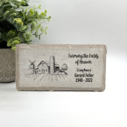 Memorial Stone - Farmer Memorial Gift - "Farming the Fields of Heaven"