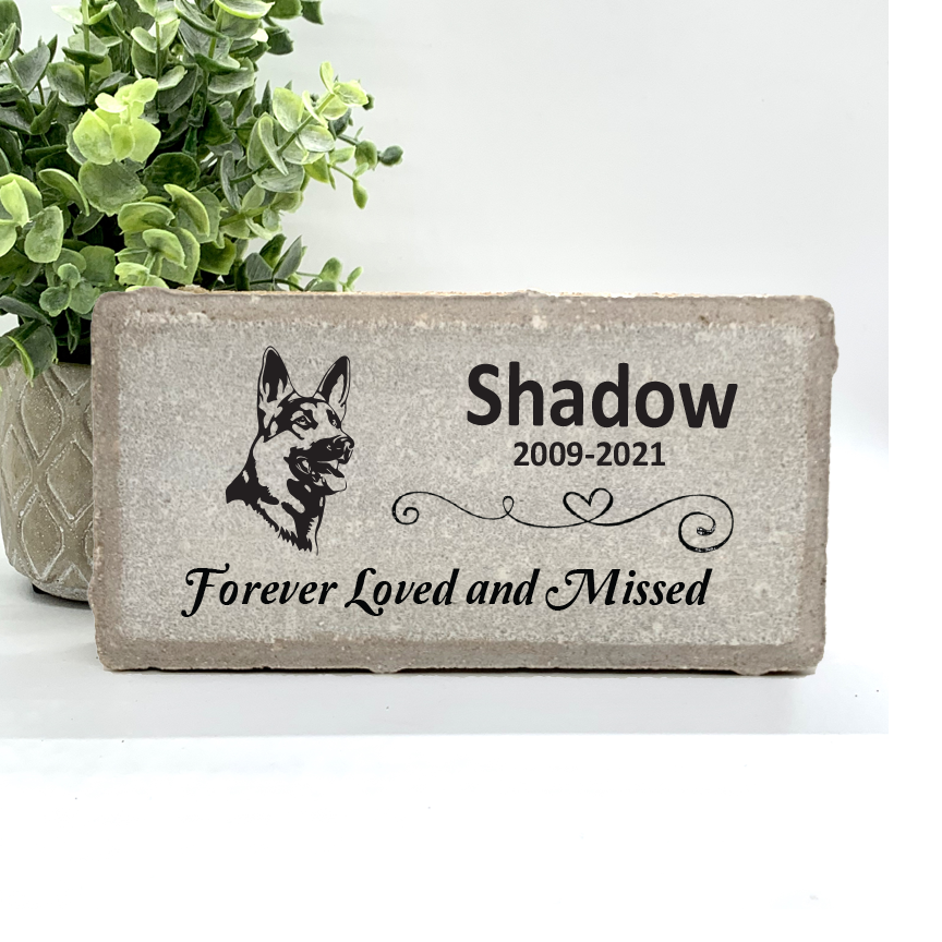 Personalized German Shepherd Memorial Gifts with a variety of indoor and outdoor stone choices at www.florida-funshine.com. Our Custom Pet Memorial Stones serve as heartfelt sympathy gifts for those grieving a pet loss, ensuring a lasting tribute cherished for years. Enjoy free personalization, quick shipping in 1-2 business days, and quality crafted memorials made in the USA.