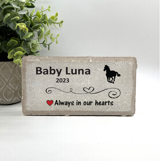 Personalized Horse Memorial Gifts with a variety of indoor and outdoor stone choices at www.florida-funshine.com. Our Custom Pet Memorial Stones serve as heartfelt sympathy gifts for those grieving a pet loss, ensuring a lasting tribute cherished for years. Enjoy free personalization, quick shipping in 1-2 business days, and quality crafted memorials made in the USA.