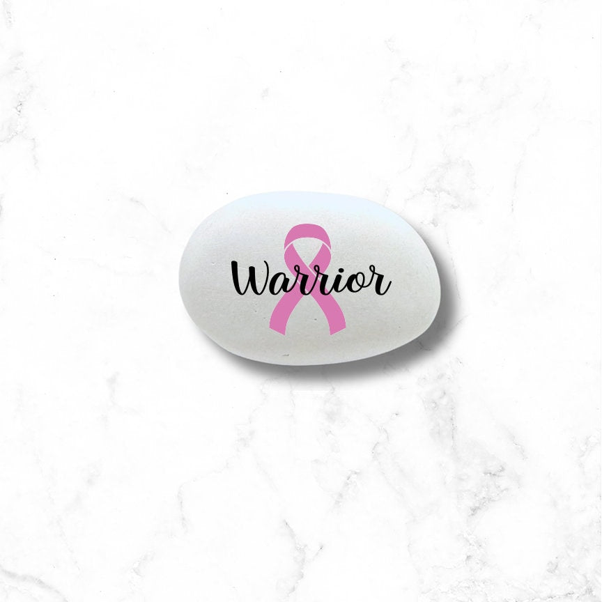 Warrior Stone - Cancer Warrior Gift - Warrior handcrafted stone - Pink Cancer Ribbon - Breast Cancer Warrior - Warrior- Choice of stone size