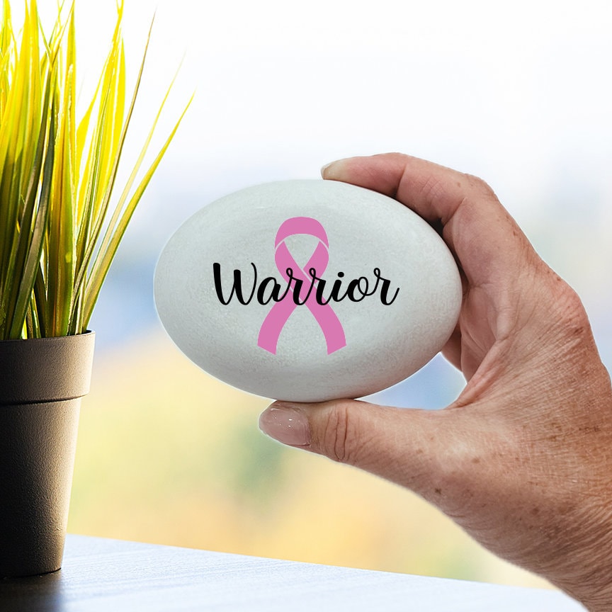 Warrior Stone - Cancer Warrior Gift - Warrior handcrafted stone - Pink Cancer Ribbon - Breast Cancer Warrior - Warrior- Choice of stone size