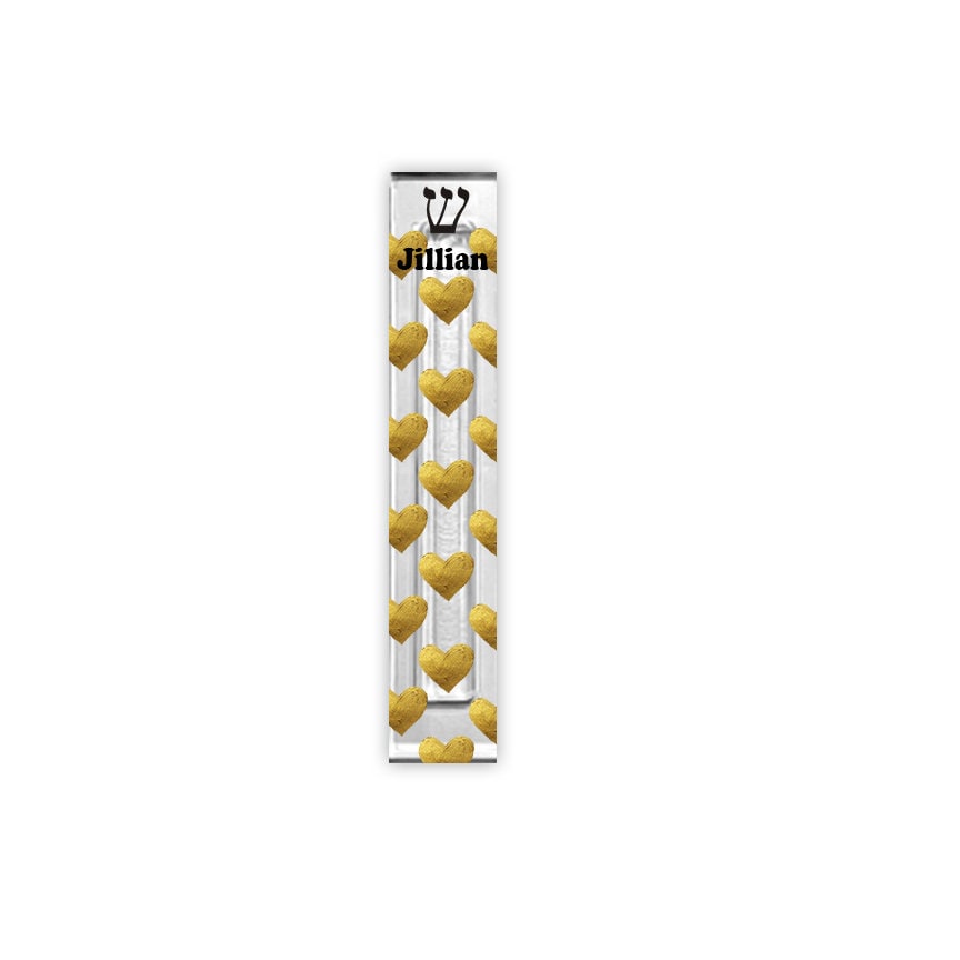 Personalized Heart Mezuzah - With or without name - Gold Hearts Acrylic Mezuzah - Girl Mezuzah - New Baby Gift - New Home Gift - Family Gift