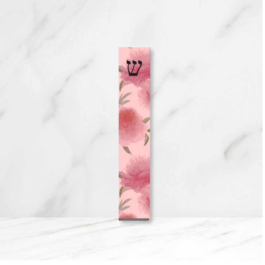 Mezuzah - Pink Peonies Mezuzah - With or without name - Acrylic Flower Mezuzah - Floral Judaica Gift - New Baby Gift - New home gift