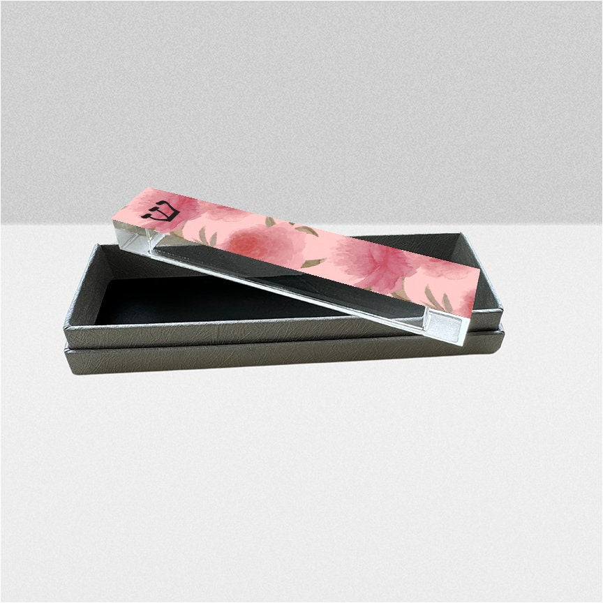 Mezuzah - Pink Peonies Mezuzah - With or without name - Acrylic Flower Mezuzah - Floral Judaica Gift - New Baby Gift - New home gift