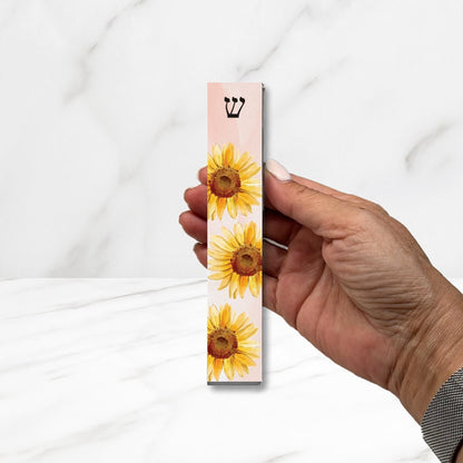 Mezuzah - Sunflower Mezuzah with light pink background - Acrylic Mezuzah - Modern Personalized Judaica Gift - New Baby Gift - New Home Gift