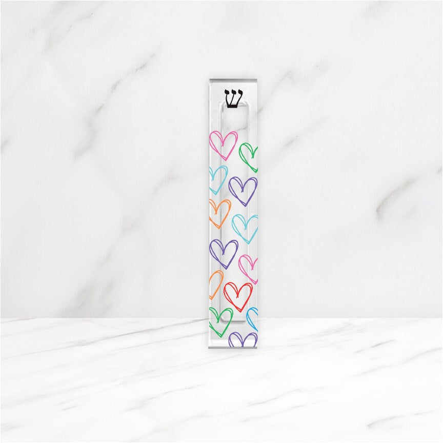 Mezuzah - Personalized Heart Mezuzah - With or without name - Colorful Heart Outlines - Acrylic Mezuzah - Kids Mezuzah - New Baby Girl Gift