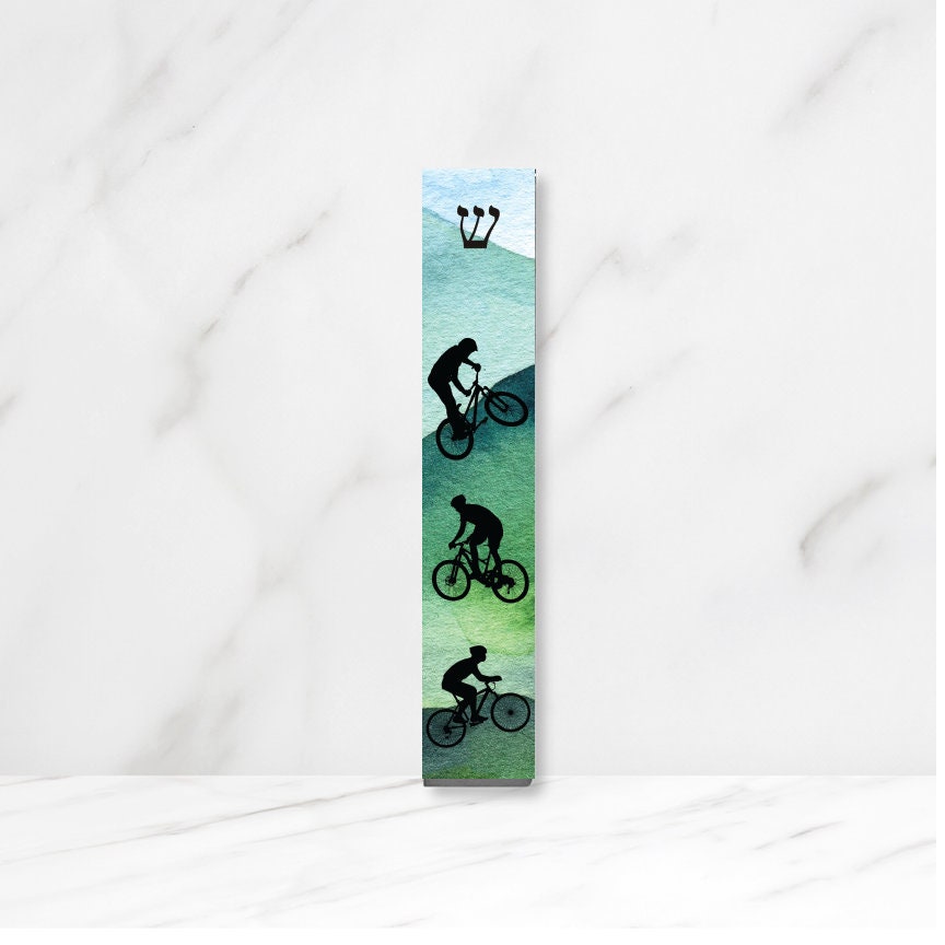 Mezuzah - Mountain Biker Mezuzah - Acrylic Mezuzah - Bike Mezuzah - Personalized Judaica Gift - Mountain Biker Gift - New Home Gift