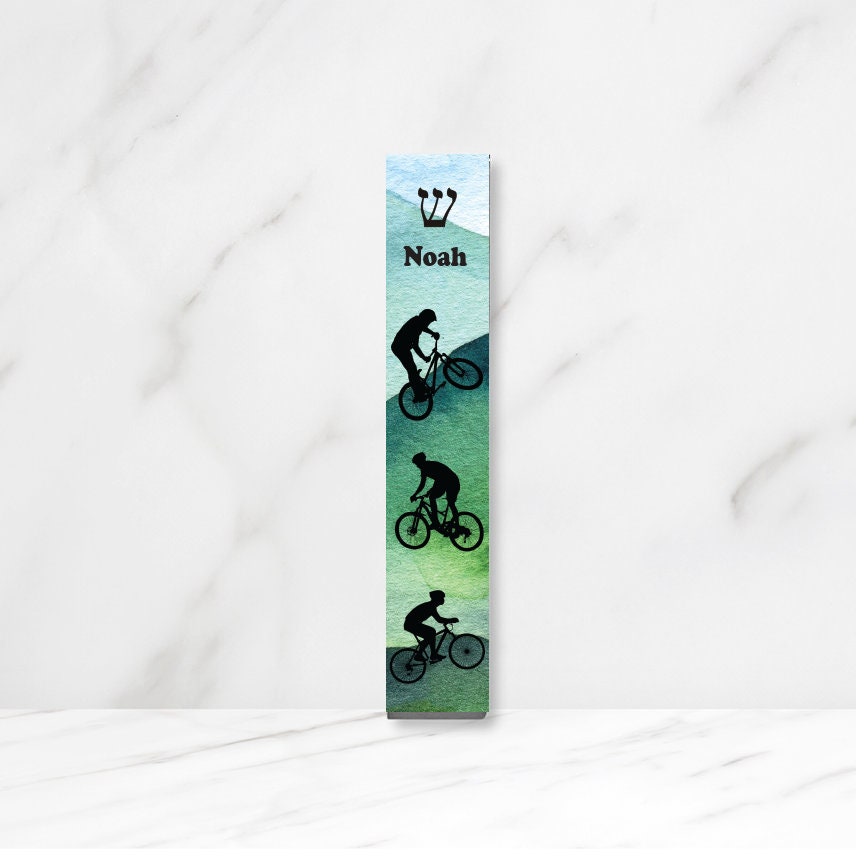 Mezuzah - Mountain Biker Mezuzah - Acrylic Mezuzah - Bike Mezuzah - Personalized Judaica Gift - Mountain Biker Gift - New Home Gift