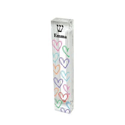 Mezuzah - Personalized Heart Mezuzah - With or without name - Colorful Heart Outlines - Acrylic Mezuzah - Kids Mezuzah - New Baby Girl Gift