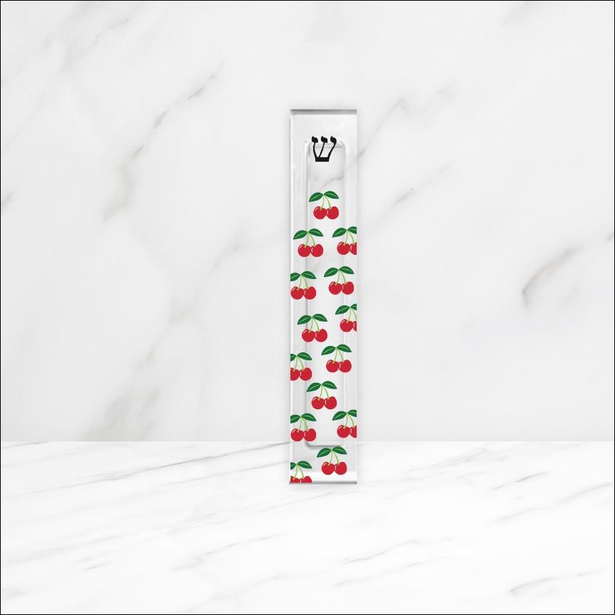 Mezuzah - Cherry Mezuzah - With or without name - Acrylic Rose Mezuzah - Cherries - Judaica Gift - New Baby Gift - New home gift