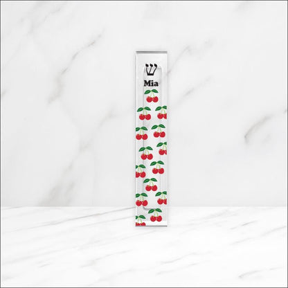 Mezuzah - Cherry Mezuzah - With or without name - Acrylic Rose Mezuzah - Cherries - Judaica Gift - New Baby Gift - New home gift