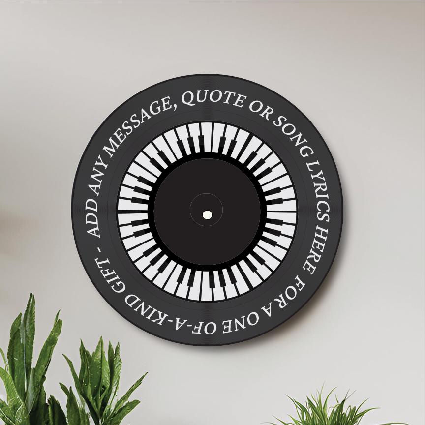 Vinyl Record Art with Keyboard Design, 12" Real Vinyl Record Printed with Keyboard and your custom message, upcycled vinyl record art