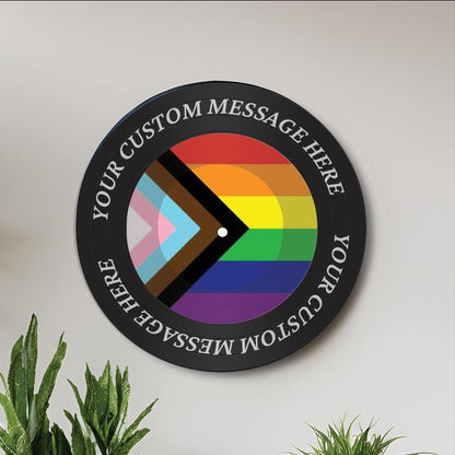 Pride Vinyl Record Art, 12" Real Vinyl Record Printed with Nonbinary Pride Flag and your custom message, wall art, upcycled vinyl record art