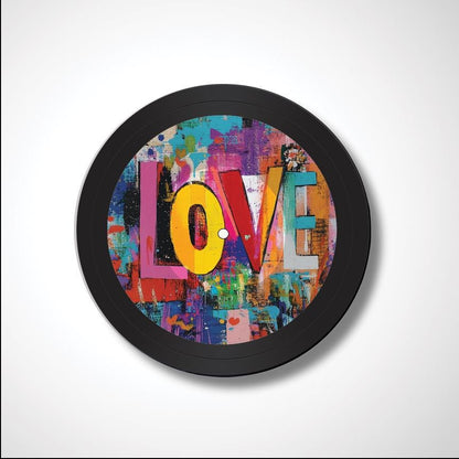 LOVE Vinyl Record Art, 12" Real Vinyl Record Printed with LOVE design, artist, musician, retro wall art, upcycled vinyl record art